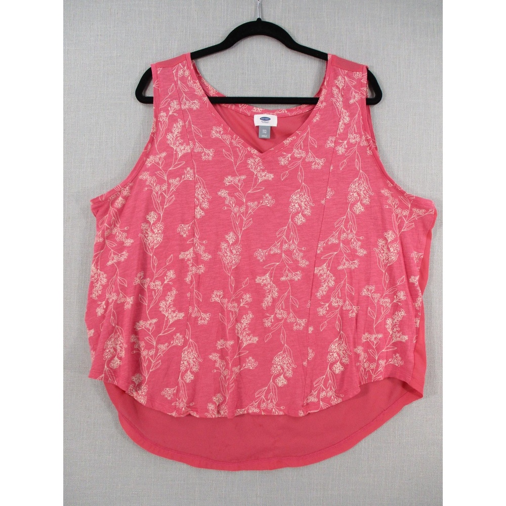 OLD‎ NAVY Pink White Floral Trendy Casual V-Neck Sleeveless Top Women Size XXL